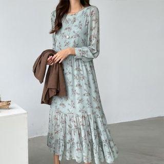 Floral Print Chiffon Tiered Maxi Dress