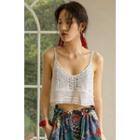 Crochet-knit Cropped Camisole Top White - One Size