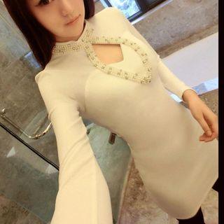 Long-sleeve Cutout Beaded Dress
