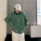 Zebra Print Loose-fit Sweater Green - One Size