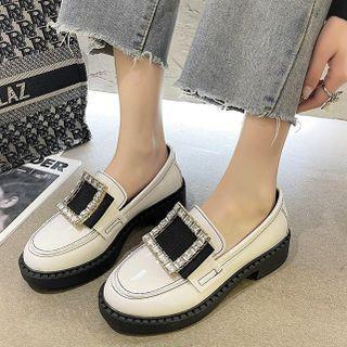 Rhinestone Buckle Platform Loafers