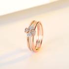 925 Sterling Silver Rhinestone Clover 3-in-1 Ring