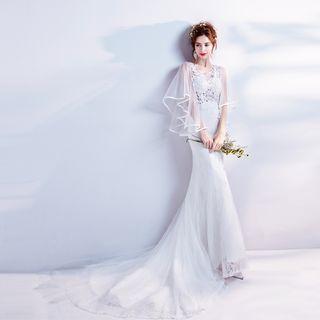 Crochet Panel 3/4 Sleeve Wedding Ball Gown