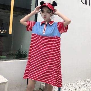 Short-sleeve Striped Polo Shirt Dress