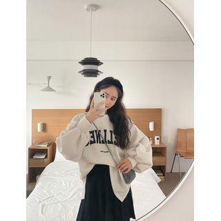 [plus Size] Letter Waffle Sweatshirt