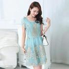 Short-sleeve Embroidered Tulle Dress