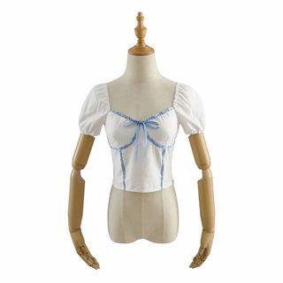 Puff-sleeve Bow Frill Trim Top