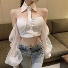 Off-shoulder Mesh-panel Blouse