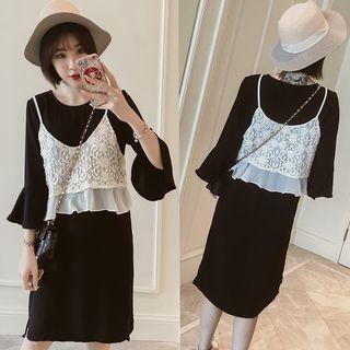 Set: 3/4-sleeve Dress + Lace Camisole Top