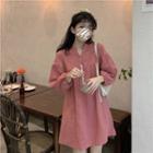 3/4-sleeve Mini Shift Dress Pink - One Size