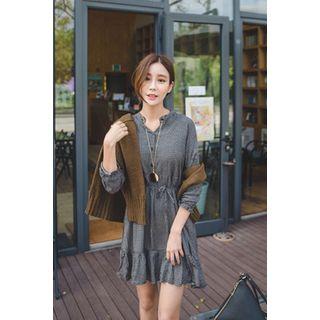 Round-neck Pattern Shirtdress With Sash