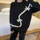 Bow Accent Loose-fit Sweater Black - One Size