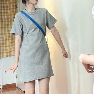 Short-sleeve Mini A-line T-shirt Dress Gray - One Size