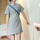 Short-sleeve Mini A-line T-shirt Dress Gray - One Size