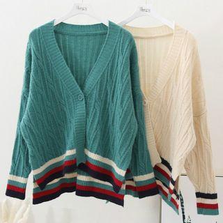 V-neck Striped Cable Knit Cardigan