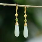 Faux Gemstone Drop Earring 1 Pair - Green & White & Gold - One Size
