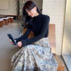 Knit Top / Floral Print Midi A-line Skirt