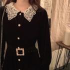 Lace Collar Button Midi A-line Dress