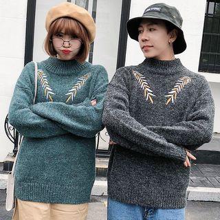 Couple Matching Leaf Embroidered Sweater
