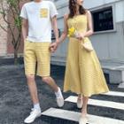 Couple Matching Short-sleeve T-shirt / Shorts / Sleeveless Gingham Midi Dress