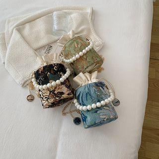 Faux Pearl Print Bucket Crossbody Bag