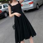 Plain Ruffled-trim Slim-fit Sleeveless Dress