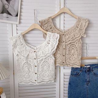 Plain Eyelet-lace Knit Vest