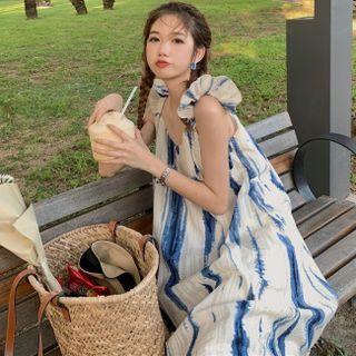 Sleeveless Tie Dye Midi Shift Dress Stripes - Blue - One Size