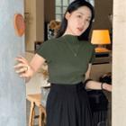 Mock-neck Cap-sleeve Pleated Top