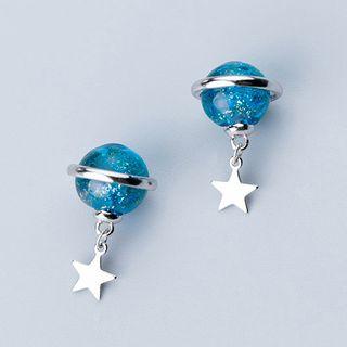 925 Sterling Silver Star Ear Stud S925 Silver - 1 Pair - Blue - One Size