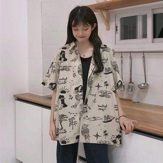 Short-sleeve Cartoon Printed Shirt As Shown In Figure - One Size