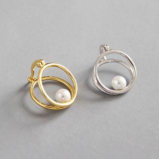 925 Sterling Silver Faux Pearl Layered Hoop Earring