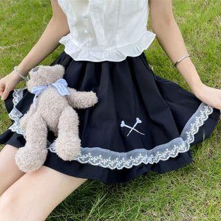 Lace Trim Mini A-line Skirt Black - One Size