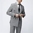 Peaked-lapel Double-breasted Gingham Blazer