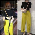 Open Back Ribbed Cropped T-shirt / Wide Leg Pants