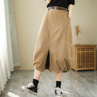 High-waist Split Plain Midi Skirt
