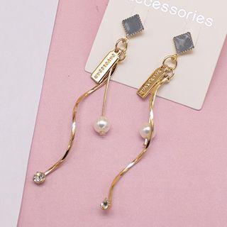 Faux Pearl Rhinestone Swirl Alloy Dangle Earring 1 Pair - As Shown In Figure - One Size