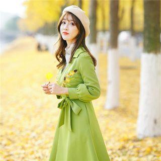Embroidered Trench Coat With Sash