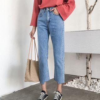 High Rise Straight-legged Cropped Jeans