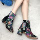 Chunky Heel Floral Ankle Boots