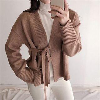 Tie-waist Wool Blend Knit Cardigan