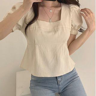 Balloon-sleeve Bow Back Peplum Blouse