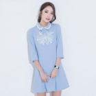 3/4-sleeve Embroidery Dress