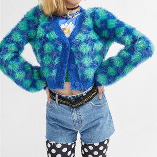 Fleece Lattice Long-sleeve Cropped Cardigan