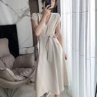 Cap-sleeve V-neck Midi A-line Dress