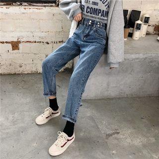 High-waist Buttoned Straight-cut Jeans
