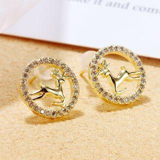 Rhinestone Deer Stud Earring 1 Pair - 751 - Gold - One Size