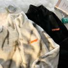 Turtleneck Faux Shearling Letter Oversize Jacket