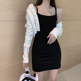 Plain Cropped Cardigan / Spaghetti Strap Sheath Dress