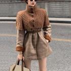 Turtle-neck Knit Shawl / Plain Fleece Coat / Belt
